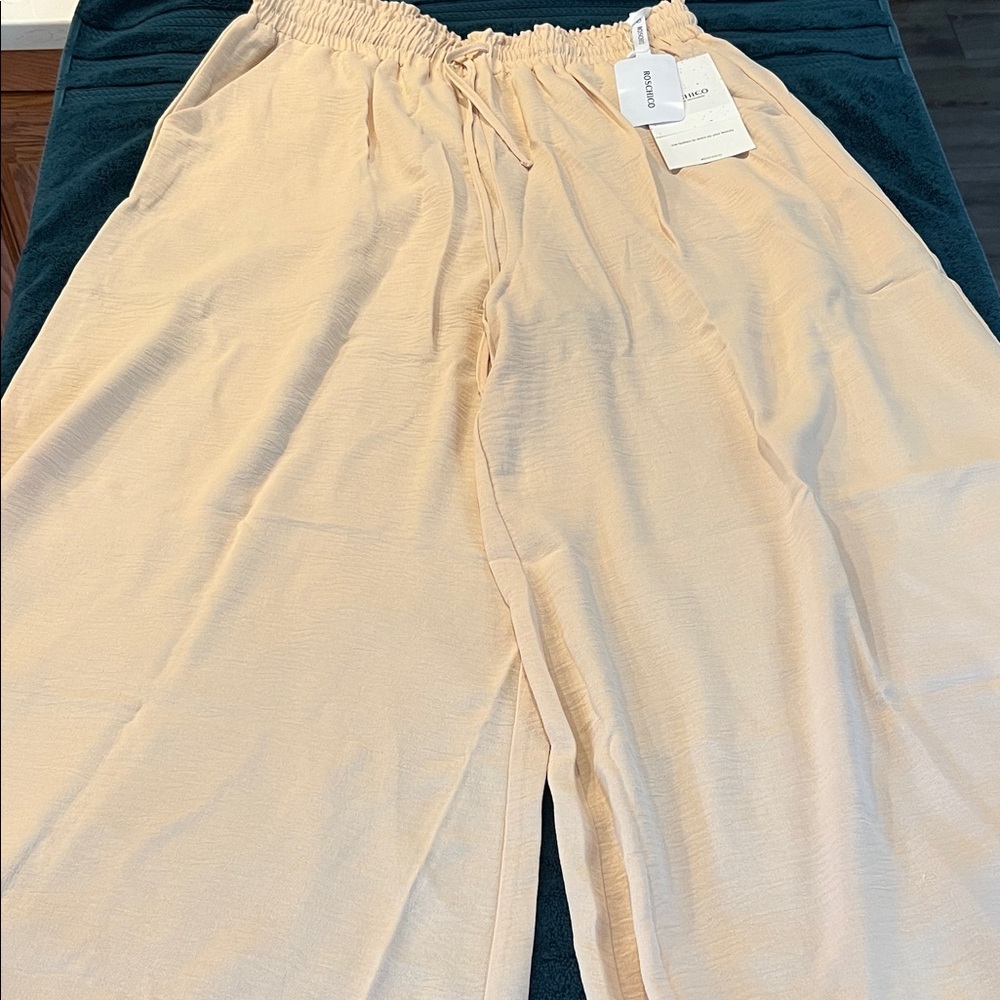 Beige Wide-Leg Pants